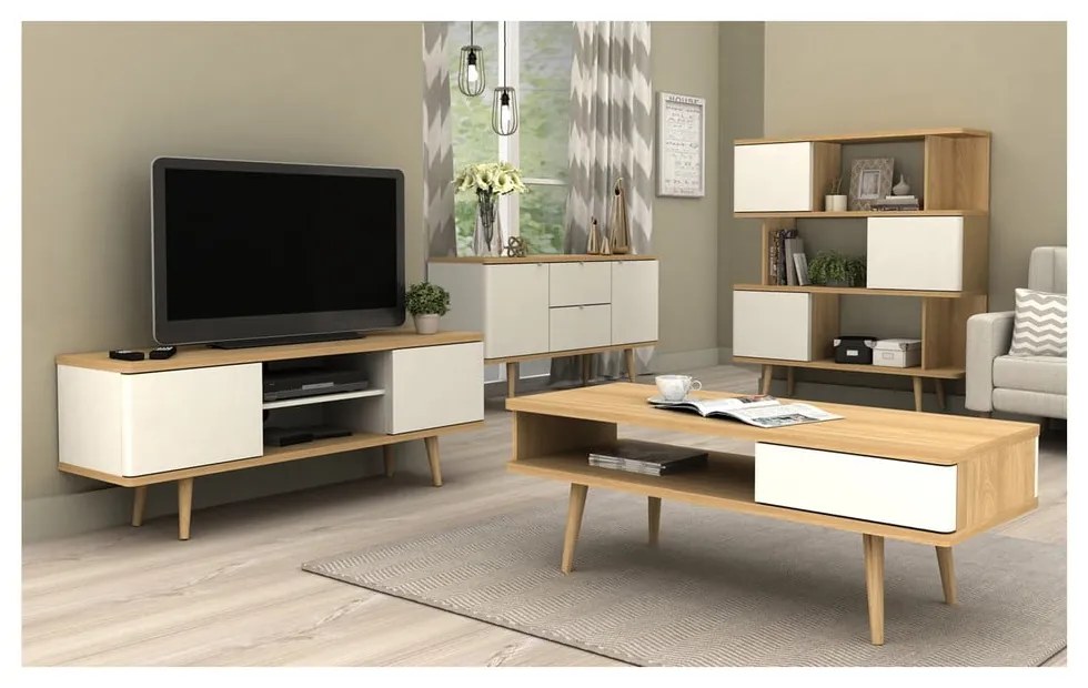Tavolo TV bianco in rovere 140x52 cm Alana - Støraa