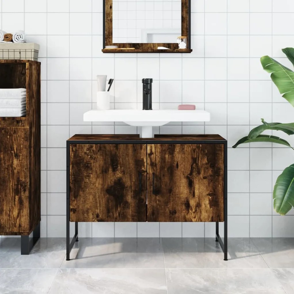 Mobile lavabo bagno rovere fumo 60x30x60 cm legno multistrato