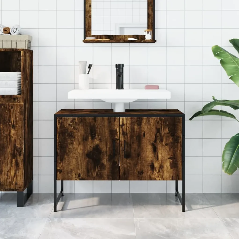 Mobile lavabo bagno rovere fumo 60x30x60 cm legno multistrato