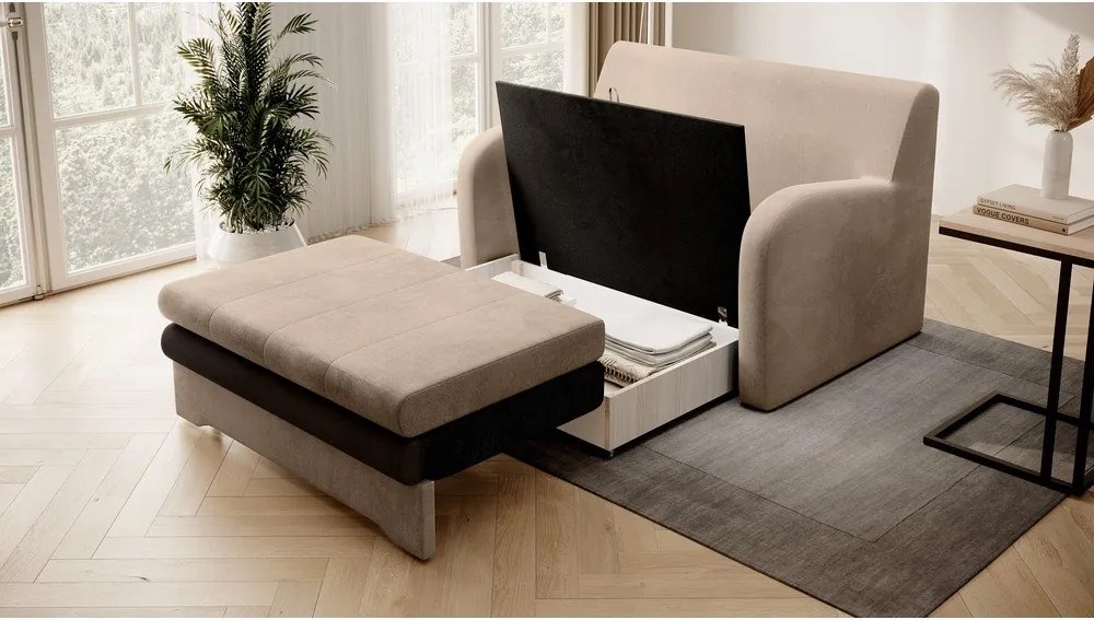 Divano marrone chiaro allungabile e rivestimento in velluto 130 cm Ario – ELTAP