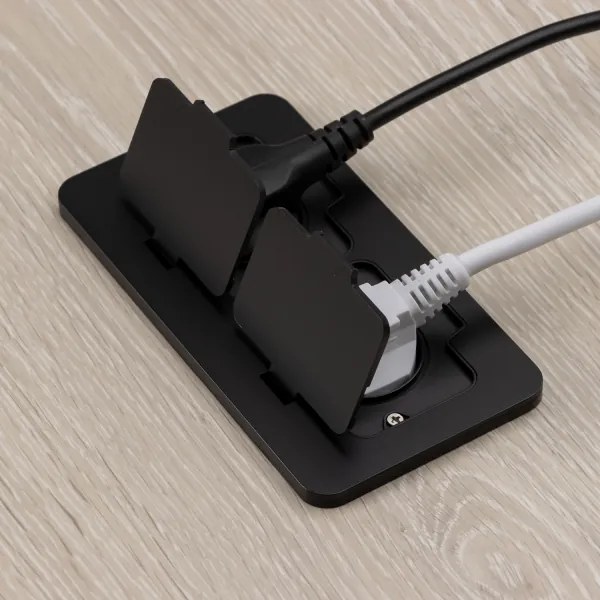 Solight 5B323B - Presa doppia da incasso a pavimento per esterno IP55 nero rettangolare