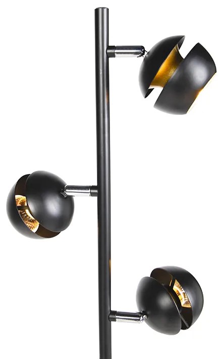 Lampada da terra moderna a 3 luci nera con interno dorato - Buell Deluxe
