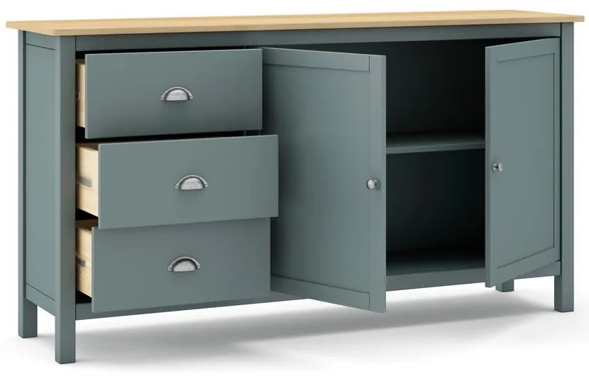Cassettiera verde polveroso in pino massiccio 150x80x40 cm Misti – Marckeric
