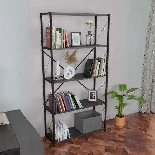 Libreria 5 Ripiani Stile Industrial 88x34x180 Jacob Antracite