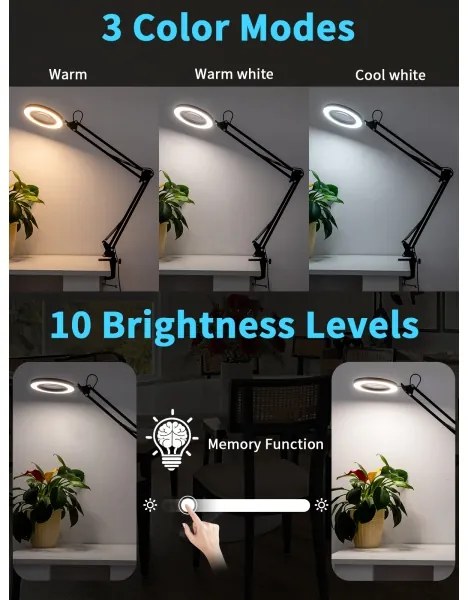 Brilagi - Lampada da tavolo LED dimmerabile con una lente d'ingrandimento LED/12W/5V 3000/4200/6000K nero