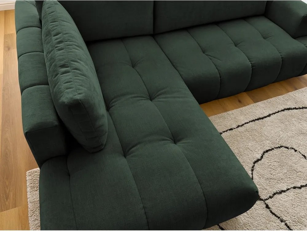 Divano angolare verde allungabile e con contenitore (penisola a sinistra/a L) con rivestimento in ciniglia Fuji – Bobochic Paris