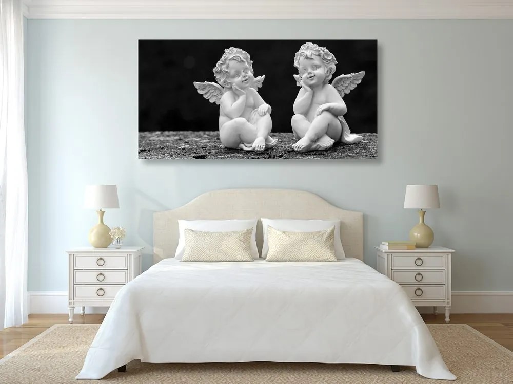 Quadro su tela – Coppia di piccoli angeli in bianco e nero