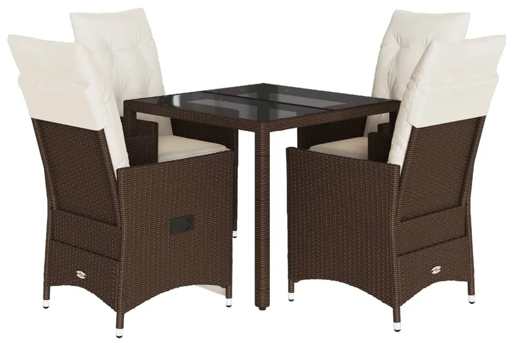 Set da pranzo da giardino 5pz con cuscini in polyrattan marrone