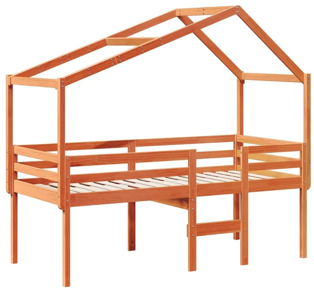 Letto a soppalco con tetto cera 75x190cm legno massello di pino