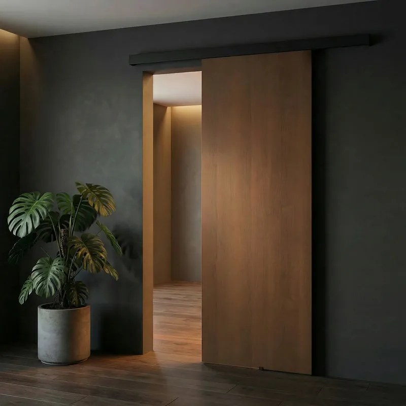 Porta scorrevole reversibile Schubert in mdf noce scuro, L 93 x H 212 cm, con binario Meli