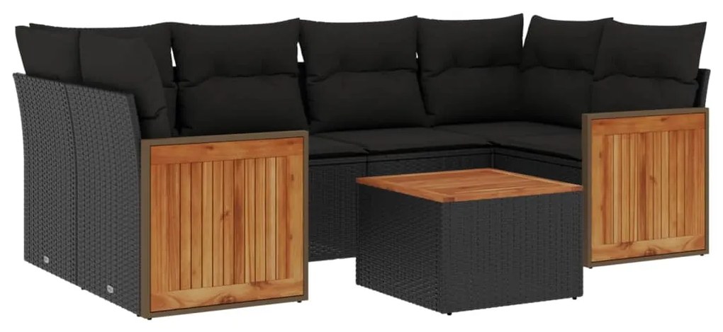 Set Divani da Giardino con Cuscini 7pz Nero Polyrattan