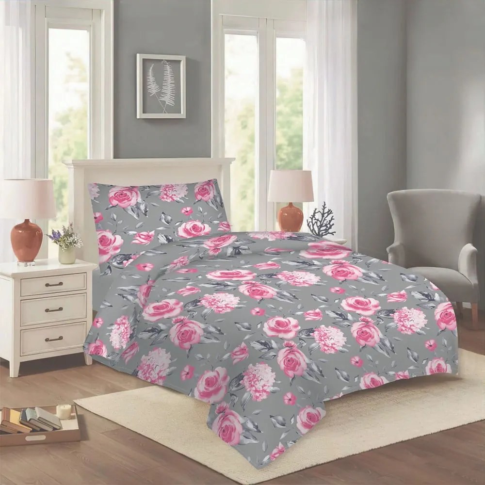 Biancheria da letto rosa/grigia in cotone per letto singolo 140x200 cm Dana – Cotton House