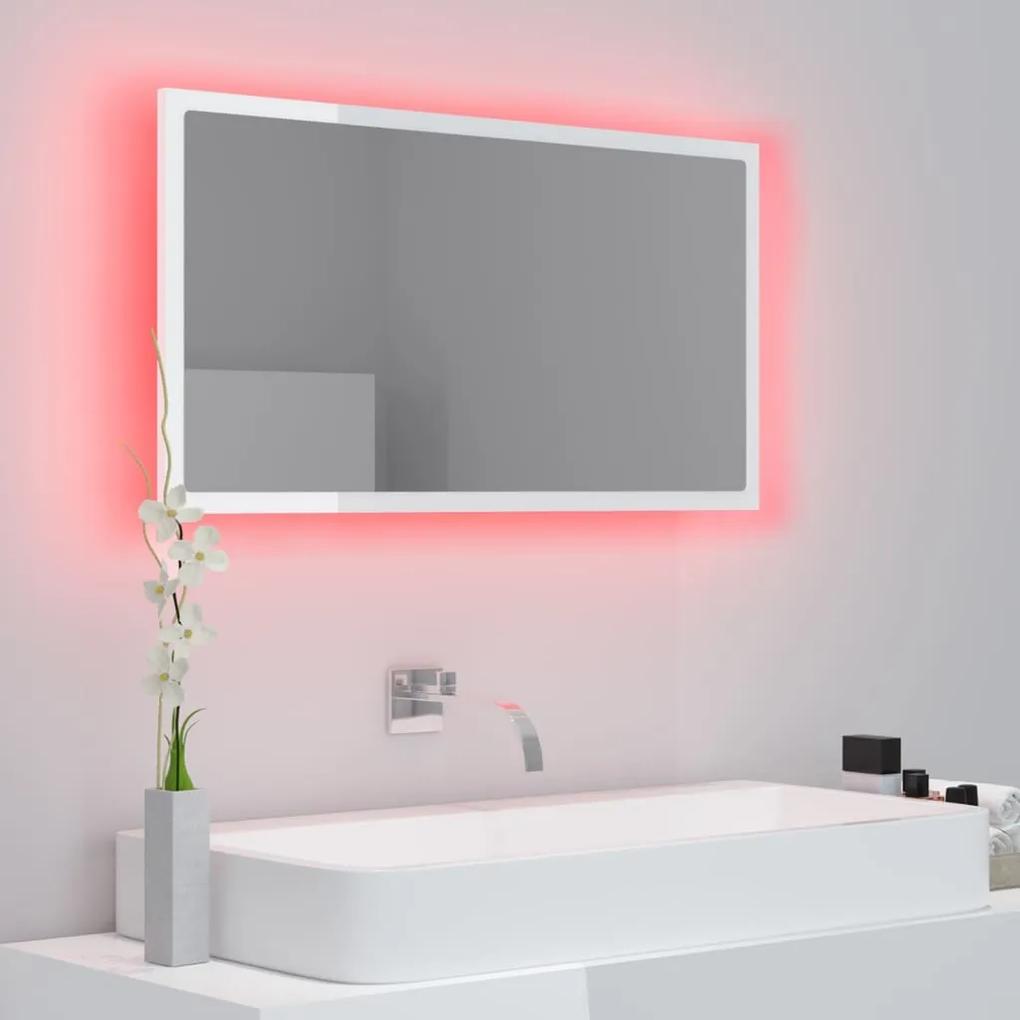 Specchio da bagno led bianco lucido 80x8,5x37 cm in acrilico