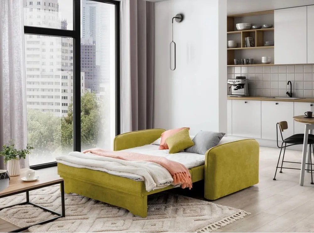 Divano giallo allungabile/con contenitore e rivestimento in ciniglia 155 cm Laine – ELTAP