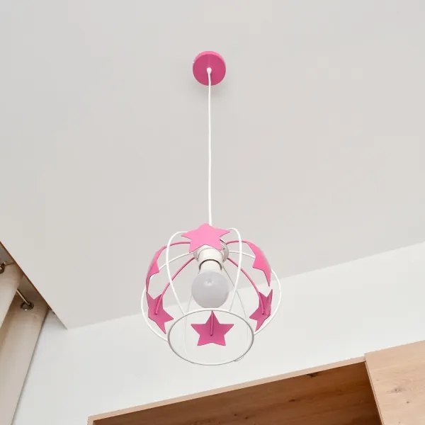 Lampadario a sospensione per bambini STARS 1xE27/15W/230V rosa/bianco