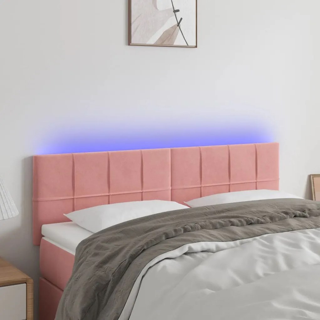 Testiera A Led Rosa 144x5x78/88 Cm İn Velluto /