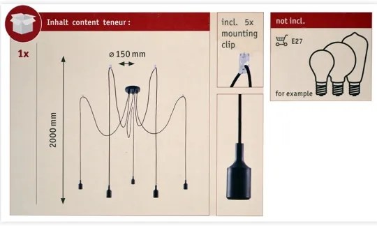 Paulmann 50389 - Lampadario a sospensione con filo NEORDIC 5xE27/20W/230V ragno