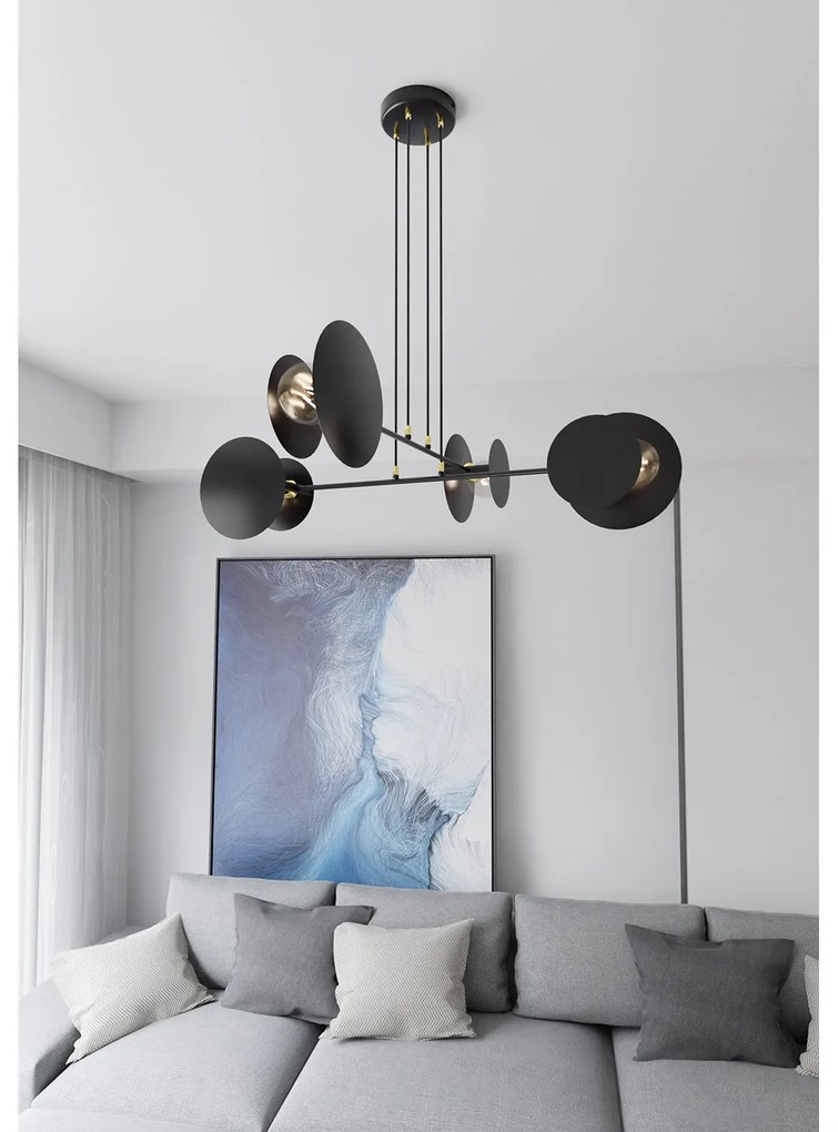 Lampadario Moderno 1 Luce Izanami In Acciaio Nero Con Bracci
