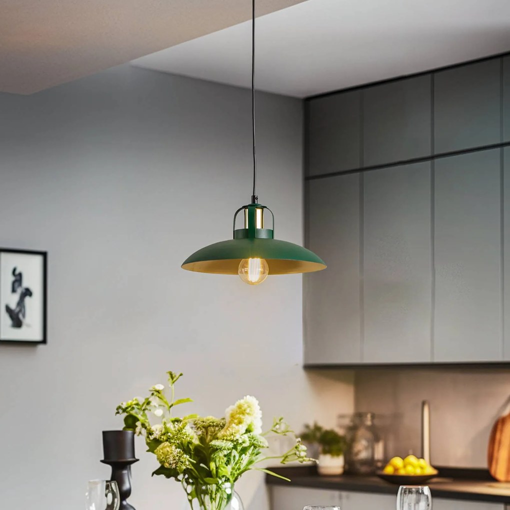 Eko-Light Lampada a sospensione Felix, verde/oro, a 1 luce