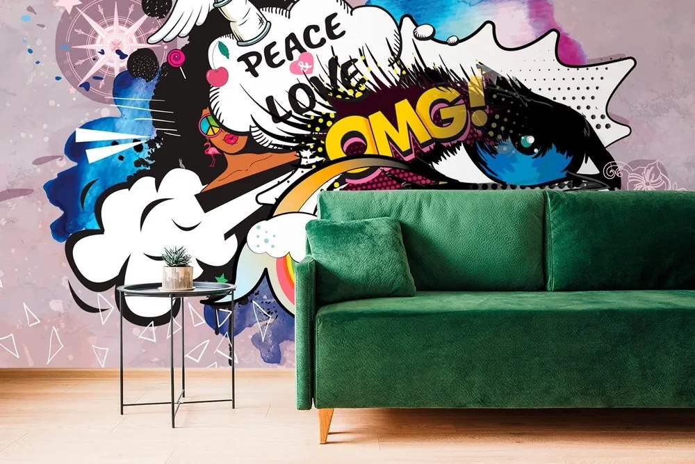 Carta da parati – Occhio graffiti blu