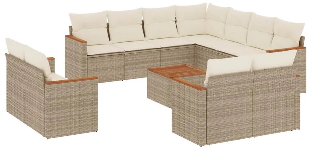 Set divani da giardino 12 pz con cuscini beige in polyrattan