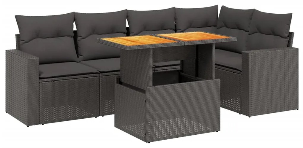 Set divano da giardino 6 pz con cuscini nero in polyrattan