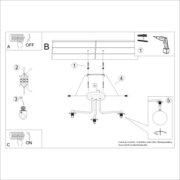 Sollux SL.1659 - Lampadario a sospensione con supporto rigido ASTRAL 3xG9/8W/230V bianco