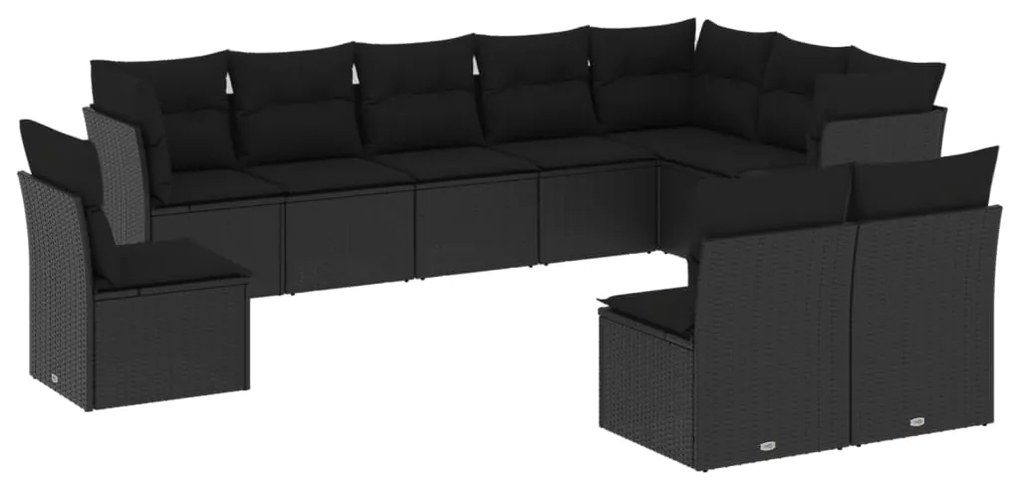 Set Divani da Giardino 10pz con Cuscini in Polyrattan Nero