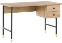 Scrivania da home office legno chiaro truciolare Nero gambe in metallo 120 x 60 cm 2 cassetti design retr