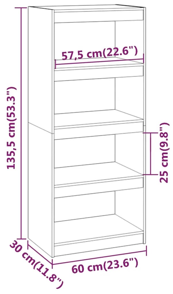 Libreria/Divisorio Nero 60x30x135,5 cm Legno Massello di Pino