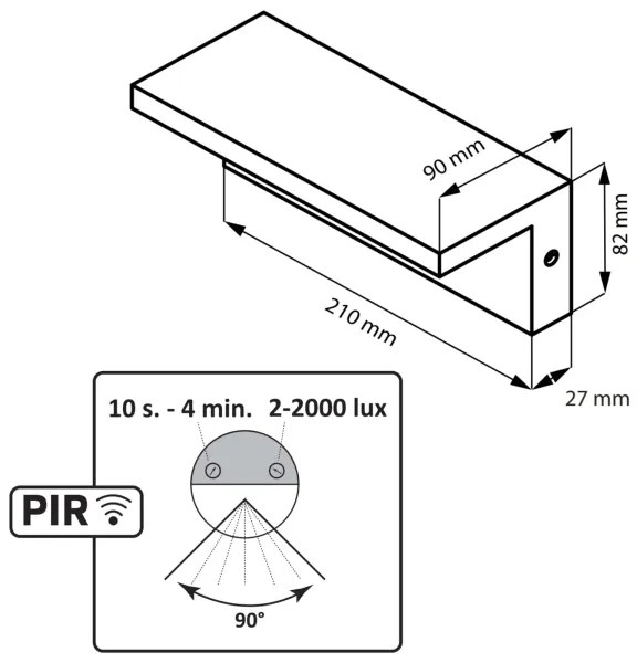 LED Applique da esterno con sensore TESA LED/10W/230V IP54 nero