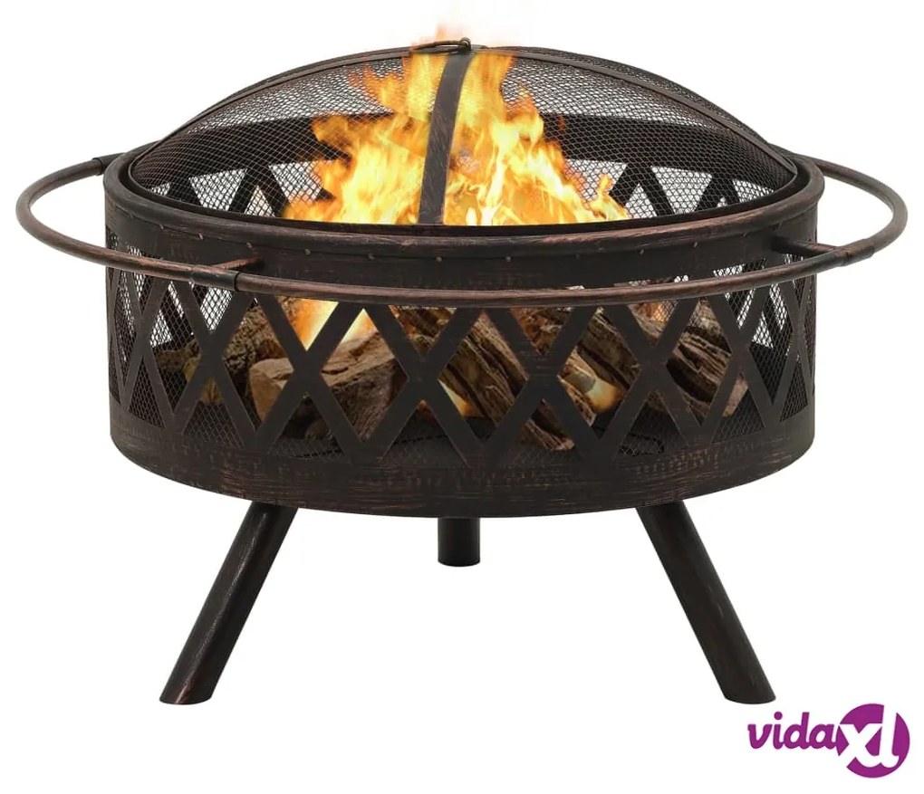vidaXL Braciere Rustico con Attizzatoio 76 cm XXL in Acciaio