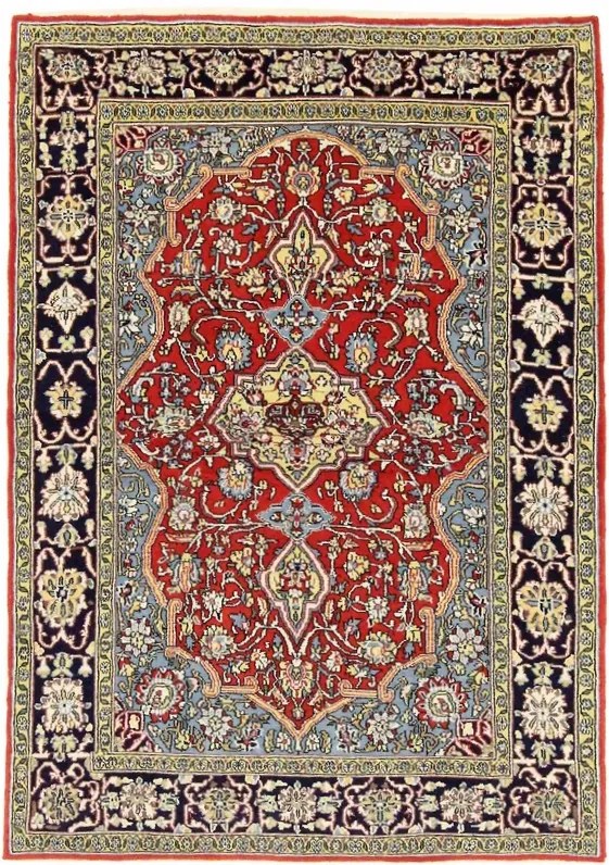 Ghom Tappeto 110 x 150 Rosso (Iran) Annodato A Mano