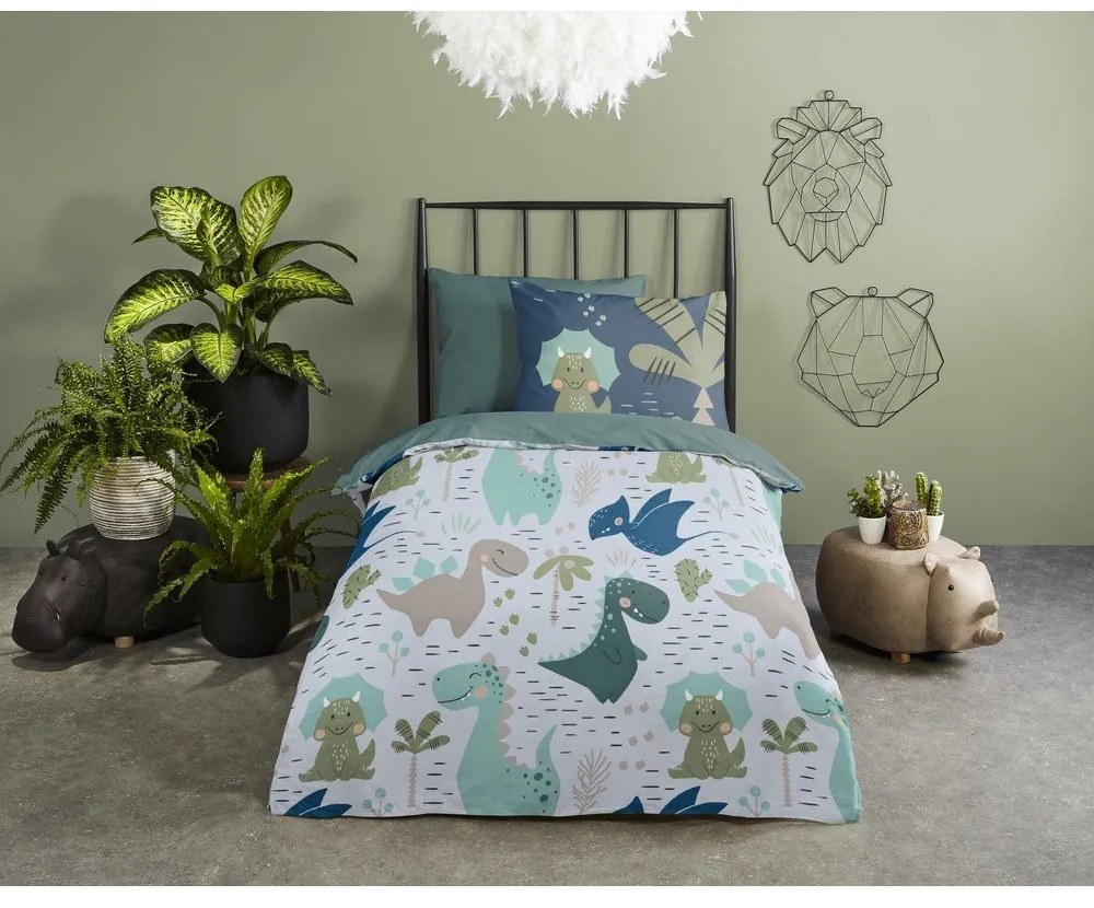 Set copripiumino e federa da bambini verde/blu in microfibra per letto singolo 140x200 cm – Good Morning