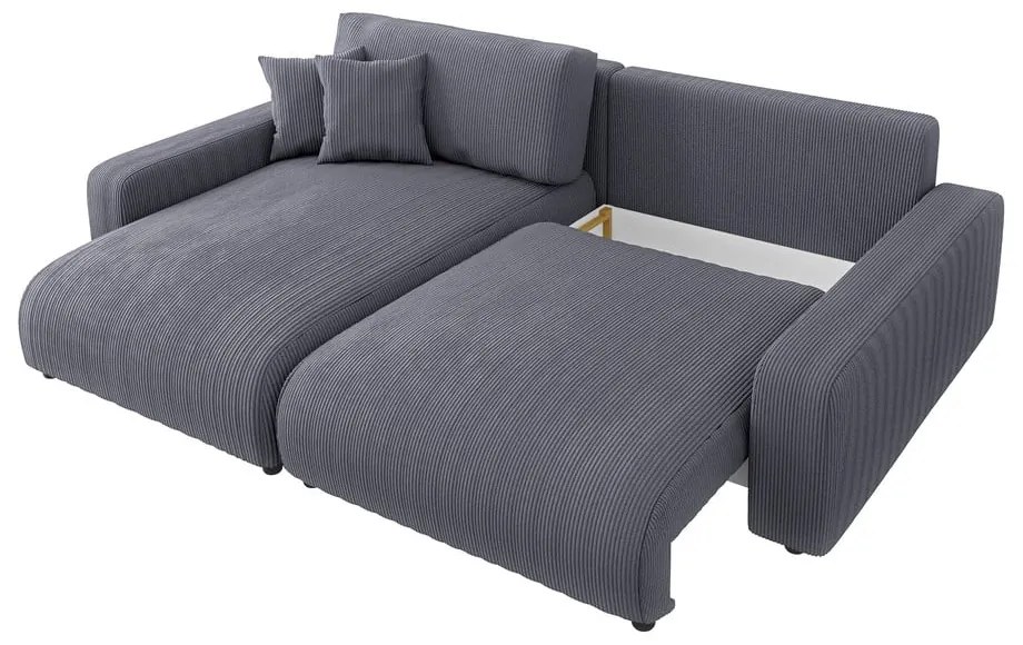 Divano letto angolare in velluto a coste grigio scuro (penisola variabile) Sara - Ropez