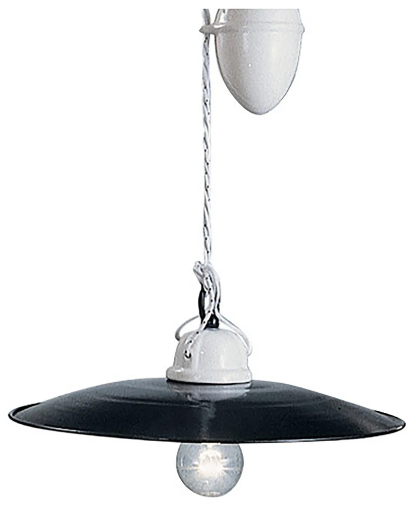 Sospensione Saliscendi Classico Potenza Ferro E Ceramica Nero 35Cm 1 Luce E27