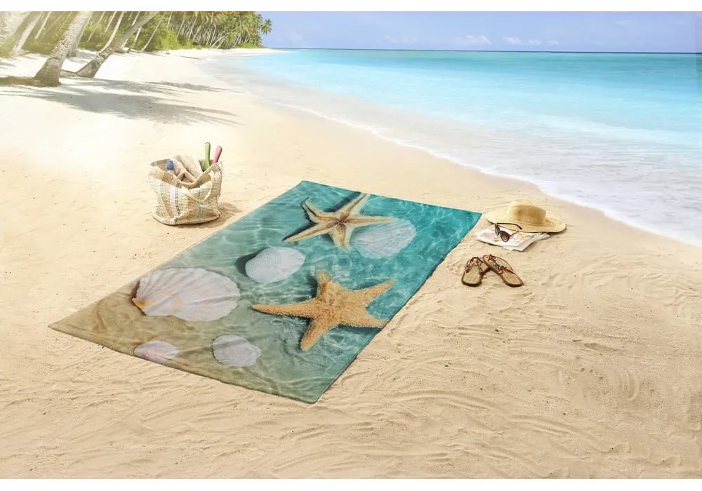 Telo mare blu/beige in velluto 100x180 cm Beachvibe – Good Morning
