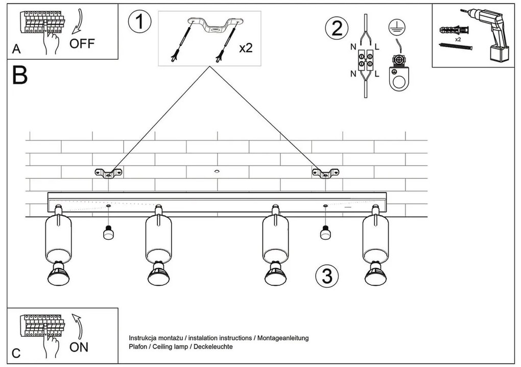 Plafoniera da soffitto in Acciaio 4xGU10 RING 4L Bianca Orientabile