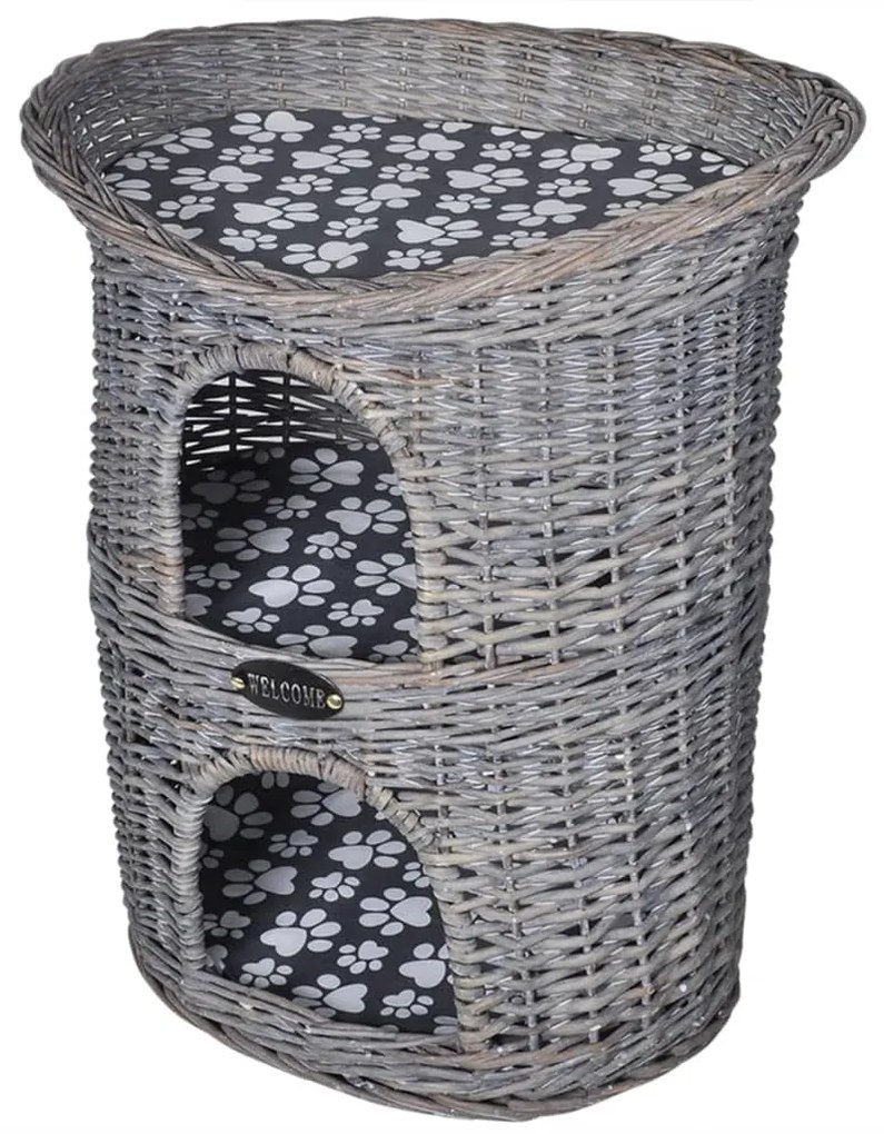 Albero Gatti 2 Livelli İn Salice Casetta/cuccia/tiragraffi Con Cuscino /