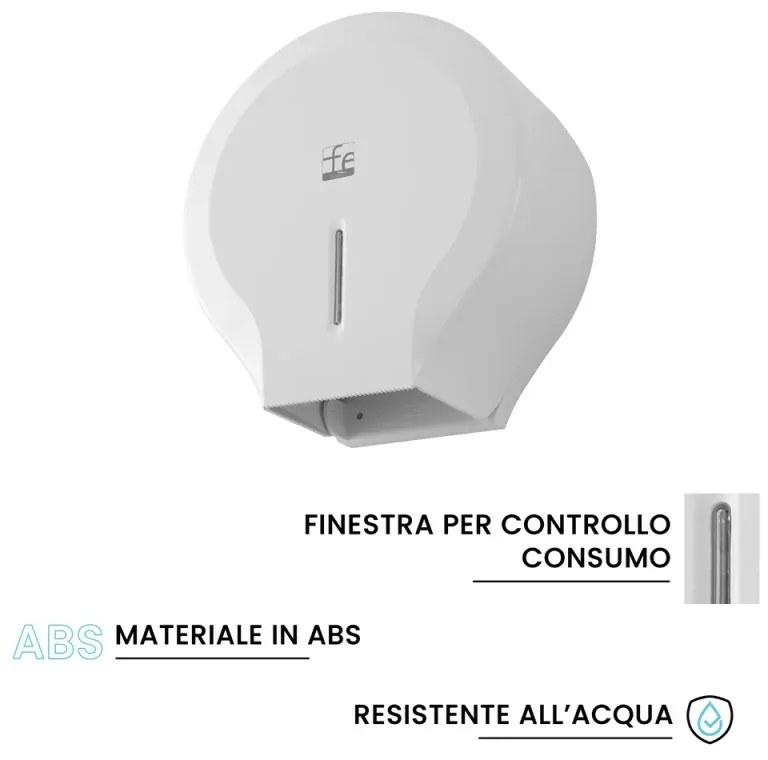 Distributore di carta igienica a rotoli fino a 300 mt in ABS bianco