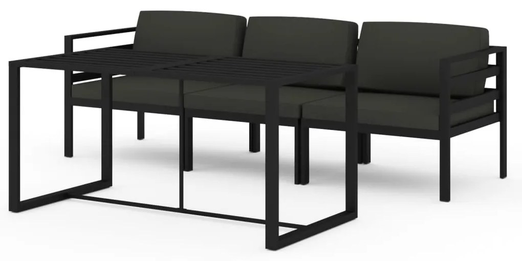 Set divani da giardino 4 pz con cuscini in alluminio antracite