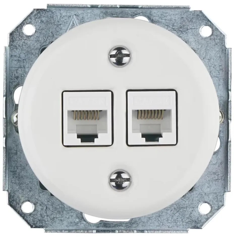 Bohemia-Design - Presa Ethernet in porcellana stile retrò senza cornice, 2x CAT.5E, bianca