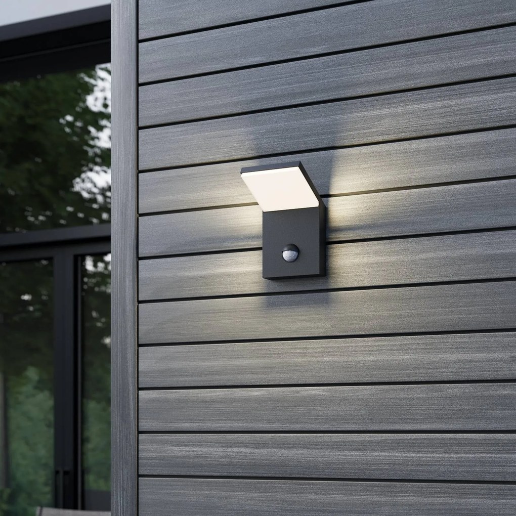 Applique da esterni LED Nevio, metallo, antracite, sensore Nevio Lucande, Alluminio / Grigio / Zincato, Alluminio, Moderno