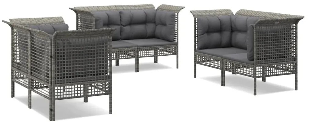 Set Divani da Giardino 6 pz con Cuscini in Polyrattan Grigio