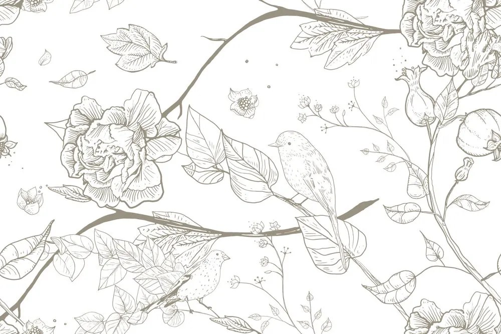 Carta da parati – Natura morta vintage con uccellini