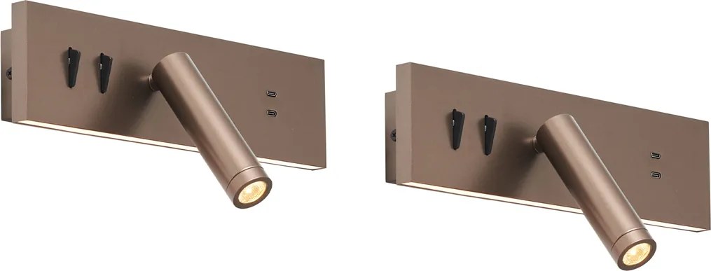Set di 2 lampade da parete moderne bronzo scuro regolabili con USB-C incl. LED - Modric