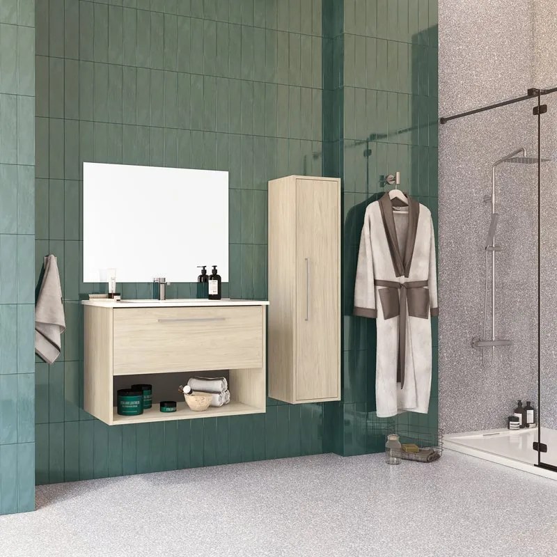 Mobile sottolavabo e lavabo Argo per vasca centrale effetto legno chiaro L 79 x H 53 x P 45 cm 1 cassetto, top incluso