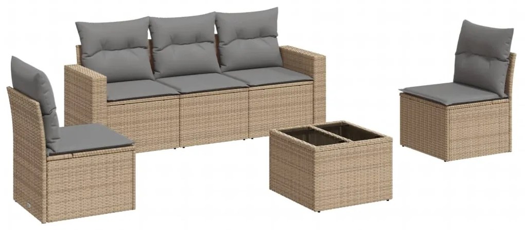 Set divano da giardino 6 pz con cuscini beige in polyrattan