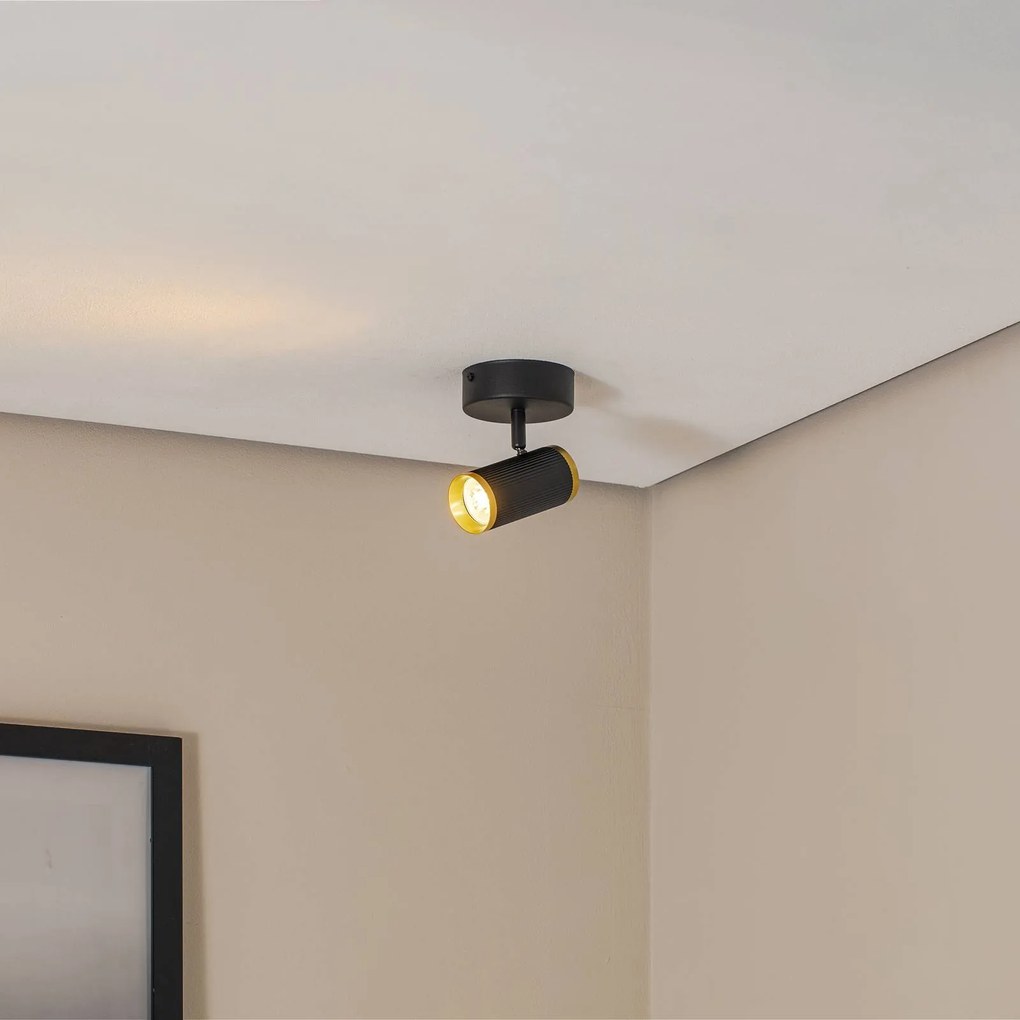 Lucea Faretto da soffitto Lumen, nero/ottone, altezza 15 cm, ferro