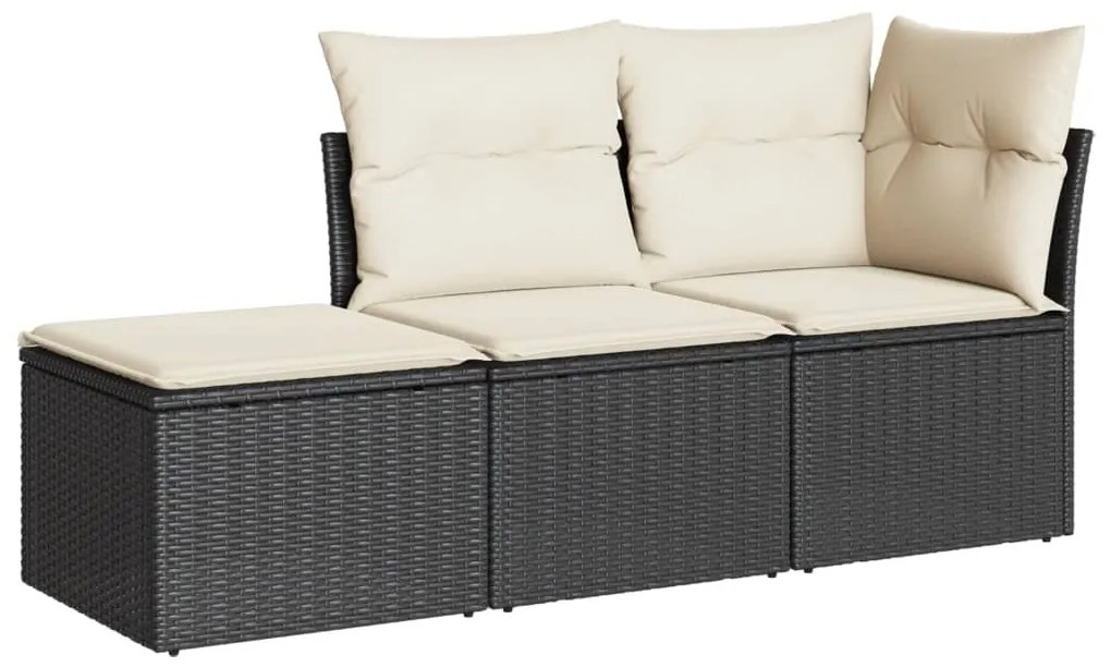 Set Divani da Giardino 3 pz con Cuscini in Polyrattan Nero